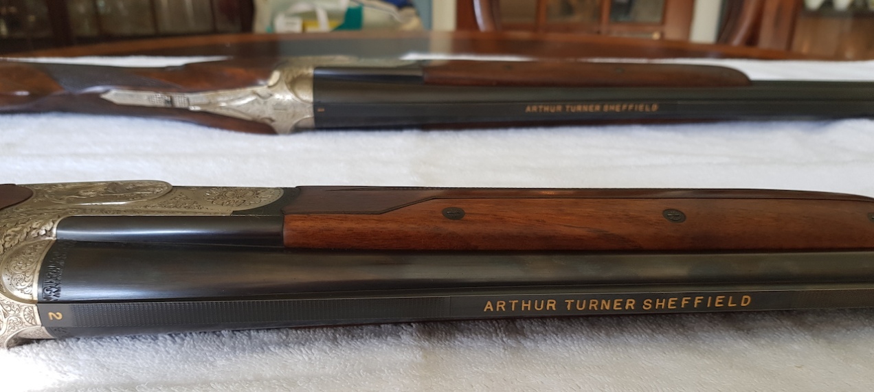 A composed pair of MTs-7 shotguns signed Arthur Turner Sheffield